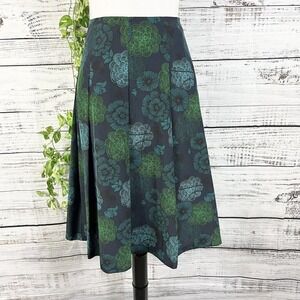 Liz Claiborne Skirt size 4 Blue Green Floral Knee Pleated A Line Tropical Modest